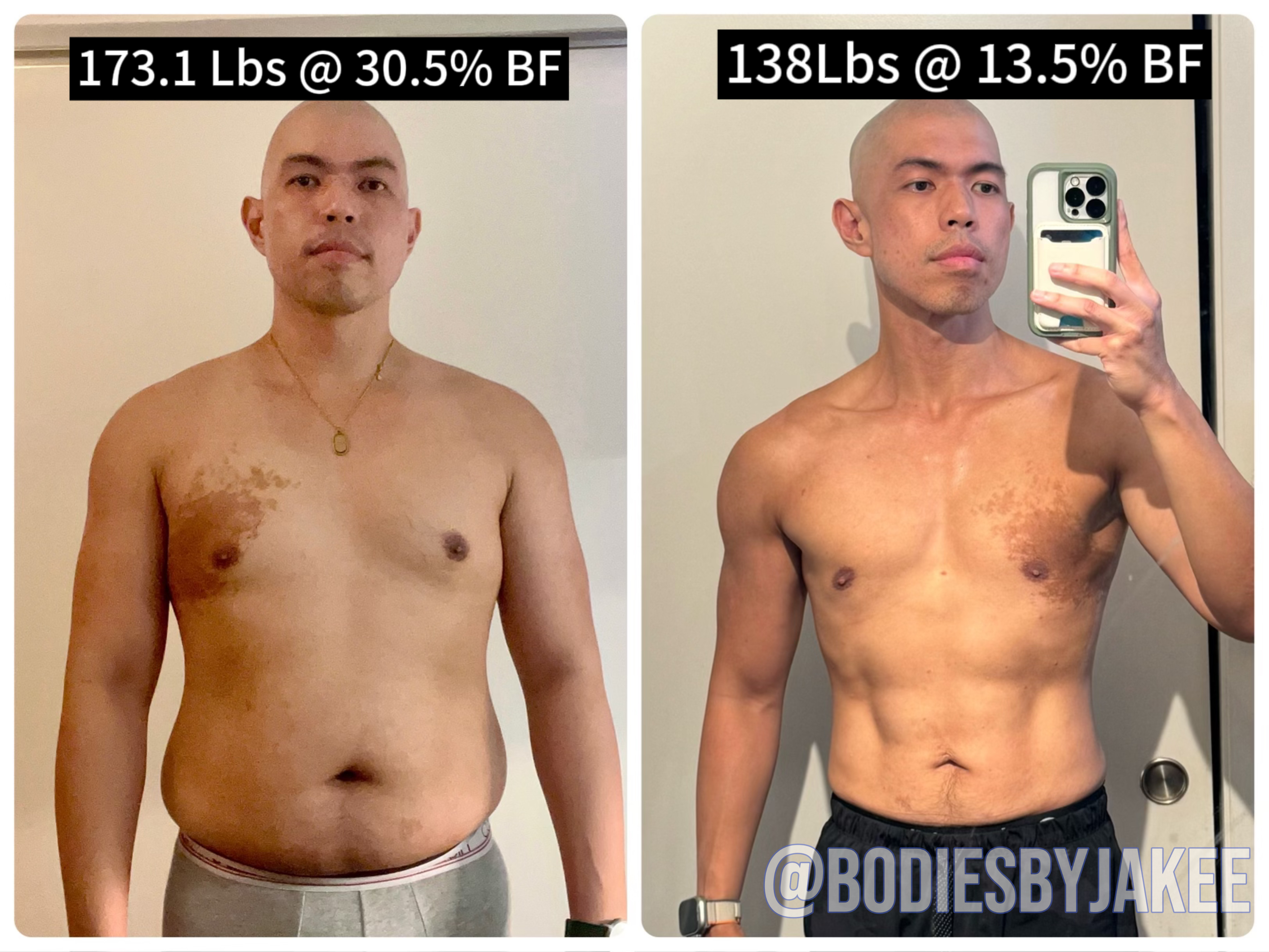 Client transformation — 35 lbs fat loss, body recomposition